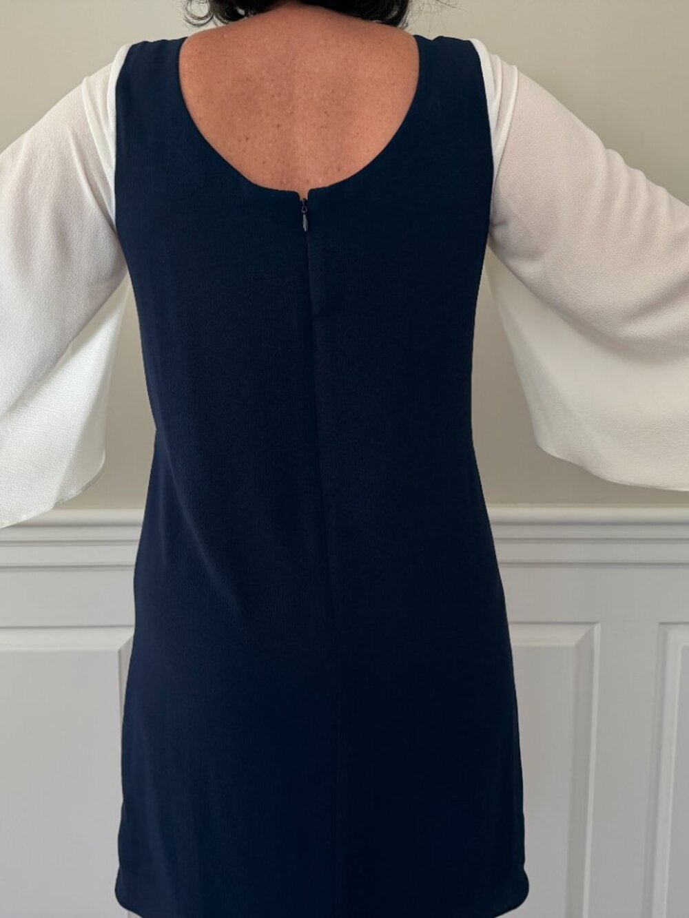 Dress Barn Navy & White Colorblock Shift Dress Split Sleeve Occasion Dress